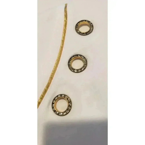 Quacker Factory Cardigan Sweater Sz 8 White Gold Trim Zip Front Rhinestones - Picture 4 of 13